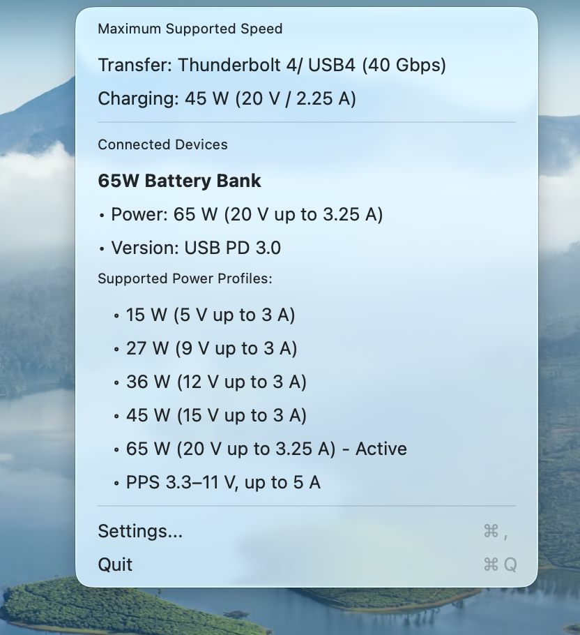 An Anker USB-C battery bank detected as a Battery Bank on a Mac