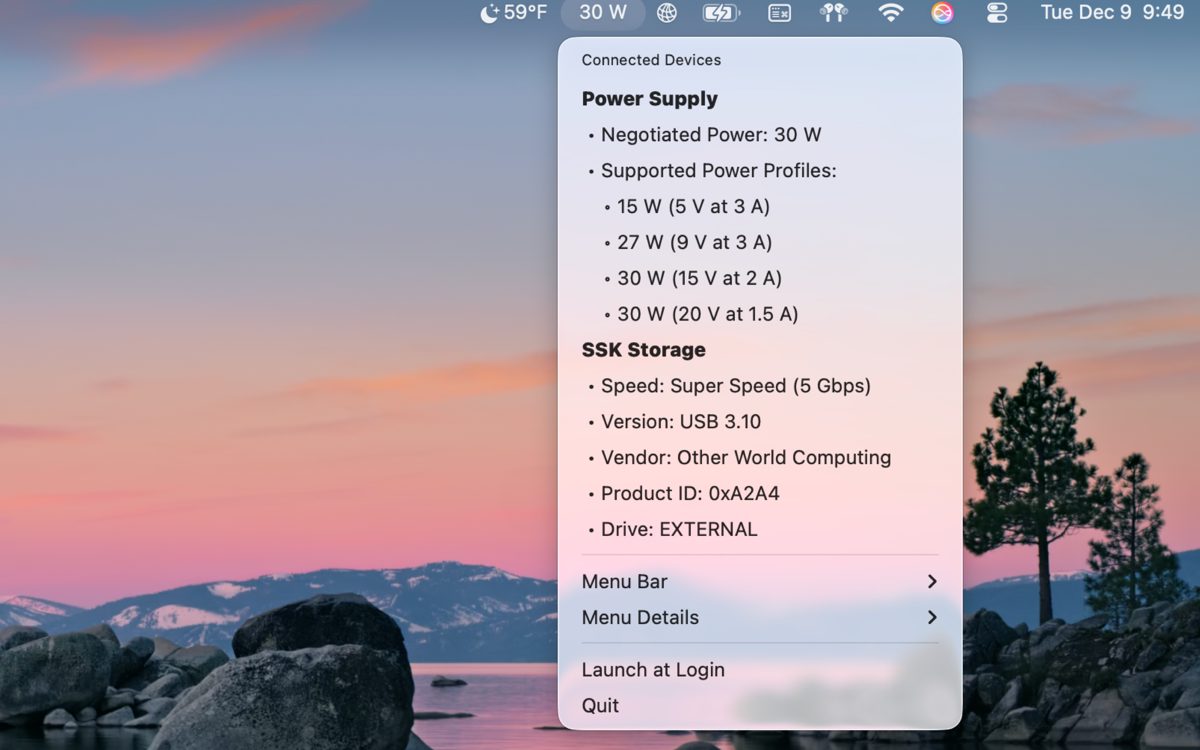 Multiple USB devices listed with their speeds