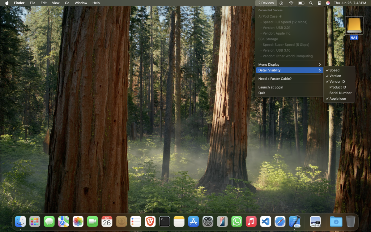 USB Connection Information settings and preferences